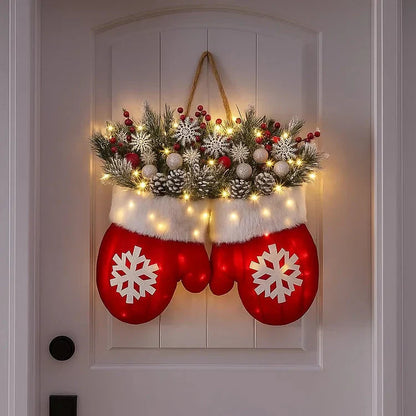 Skorter | Pre-lit Christmas wreath in mitten shape – 120 LEDs with timer function