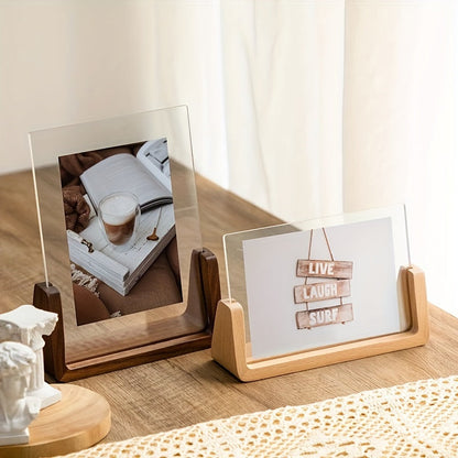 Skorter | Chic 6-inch U-shaped acrylic & solid wood photo frame - Versatile horizontal or vertical display, perfect for home decoration and gifts