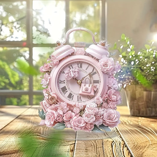 Skorter | BohoClock - Bohemian Pink Flower Clock with Acrylic Display