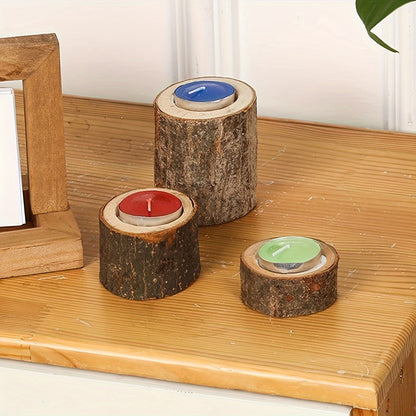 Skorter | 3-piece set rustic bark candle holders – wooden table decoration for Christmas and holidays