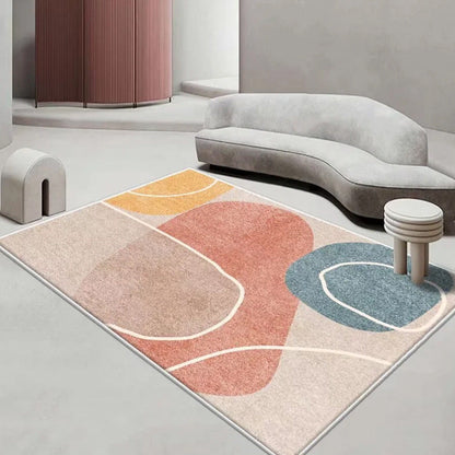 Skorter | Beautiful Bedroom Rug Multicolored Color Block Rug Polyester Non-slip Back Machine Washable Rug