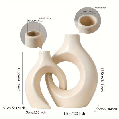Skorter | 2-Piece Set Ceramic Candle Holders - Matte Finish, Modern Minimalist Design for Table Decoration