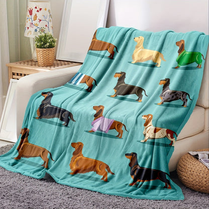 Skorter | Dachshund Fleece Blanket - Soft Flannel with Wiener Dog Print, Blue