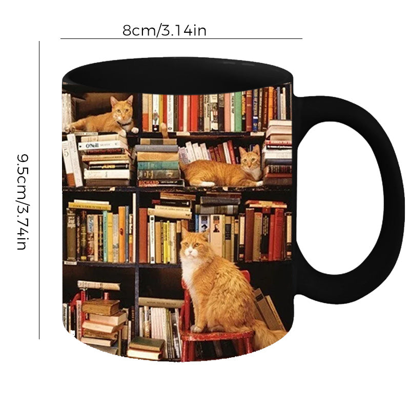 Skorter | Bookshelf Ceramic Coffee Mug - Gift for Cat Book Lovers
