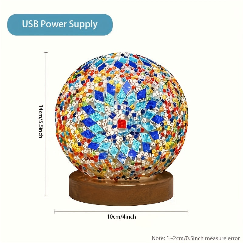 Skorter | Mosaic glass ball table lamp with wooden base - Turkish Moroccan inspired