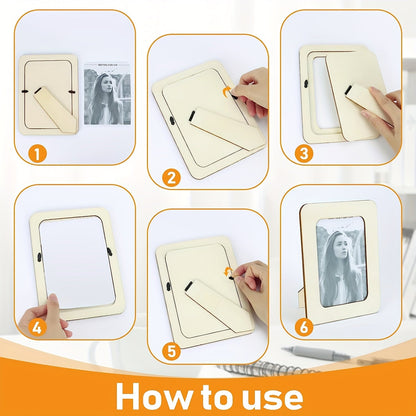 Skorter | 6-piece Wood Photo Frame Set for DIY Creative Projects, Untreated Wood Photo Frames for Postcards and Pictures