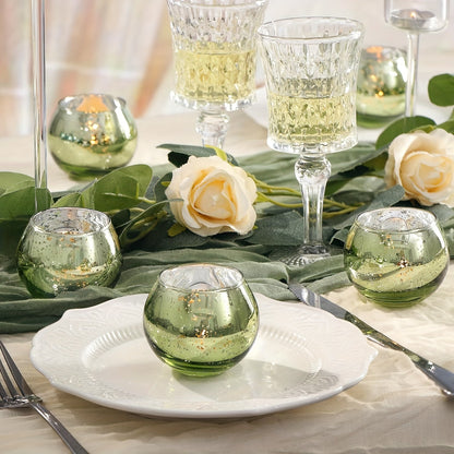 Skorter | 6/12 pcs Green Glass Tealight Holders - Table Decoration for Parties