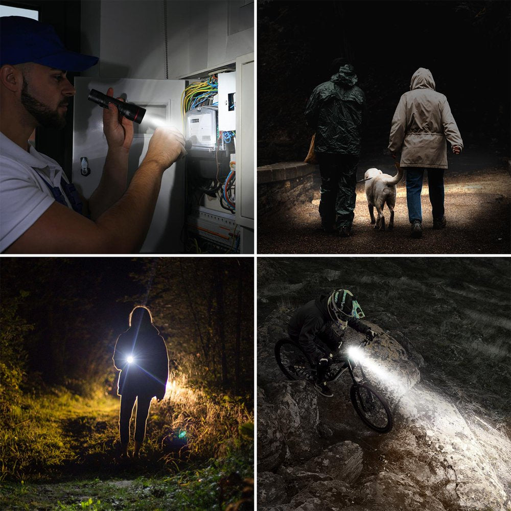 Skorter | 2-Pack LED Flashlights with Hook LE2050 Flashlight High Lumen Super Bright, 5 Light Settings, Zoomable Waterproof Lightweight Flashlights for Emergencies, Camping, Powered by AAA Battery,