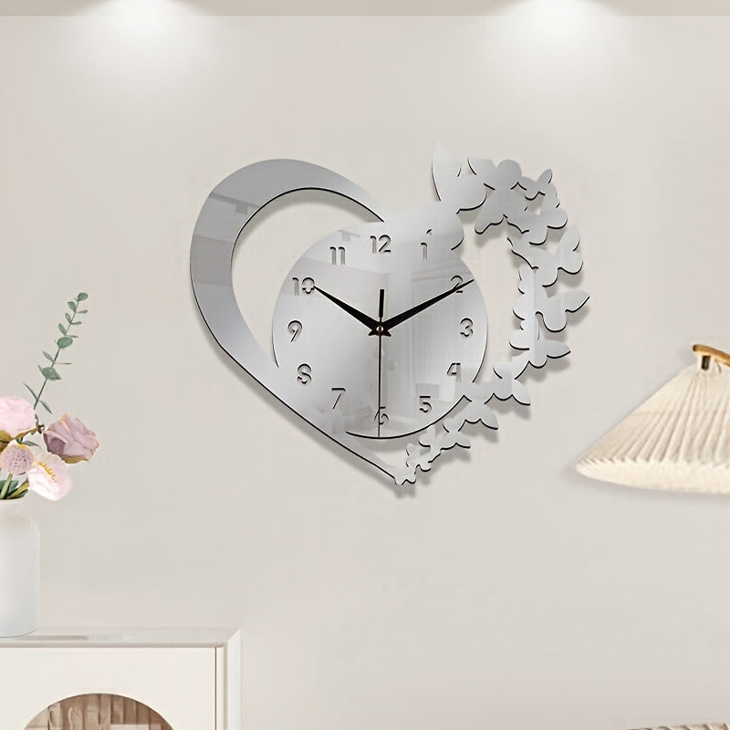 Skorter | Silent Heart-Shaped Acrylic Wall Clock - Frameless Love Design for Living Room, Bedroom & Office