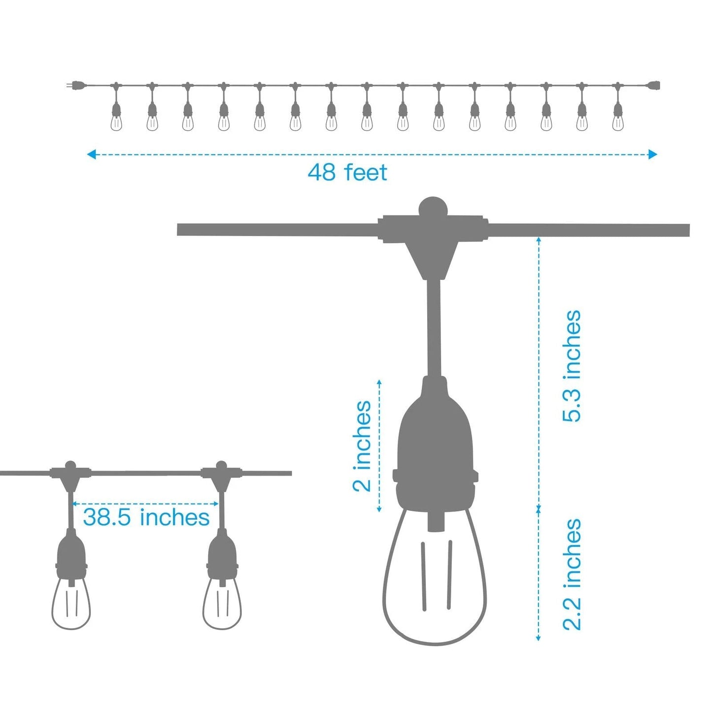 Skorter | 48 Ft. LED Light Chains Outdoor Commercial Quality Waterproof Bulbs