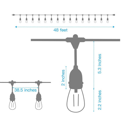 Skorter | 48 Ft. LED Light Chains Outdoor Commercial Quality Waterproof Bulbs