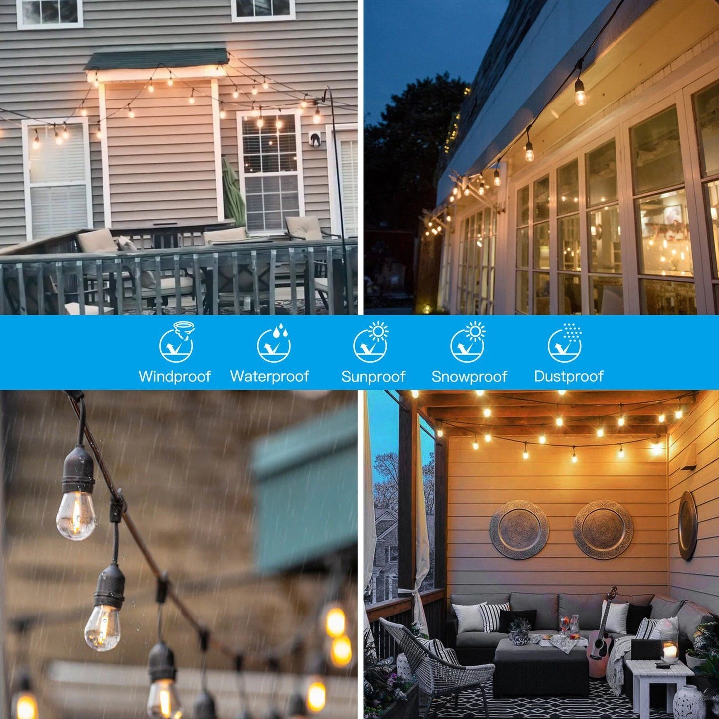 Skorter | 48 Ft. LED Light Chains Outdoor Commercial Quality Waterproof Bulbs