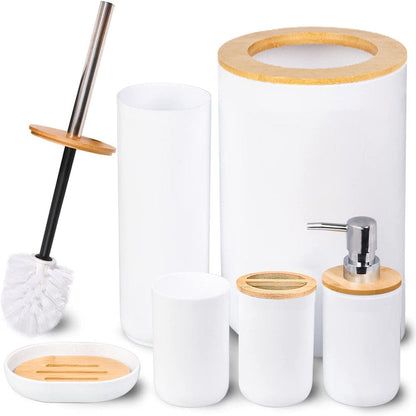 Skørter | 6 Piece Bath Set - Soap Dish Toothbrush Holder Rinsing Cup Lotion Bottle Trash Can Toilet Brush - Practical Toilet Set for Home Laundry Room, Black