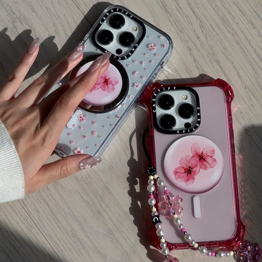 Skorter | Cherry Blossom Floral iPhone Case – Sakura Bloom & Rosy Pink Variants with MagSafe Holder