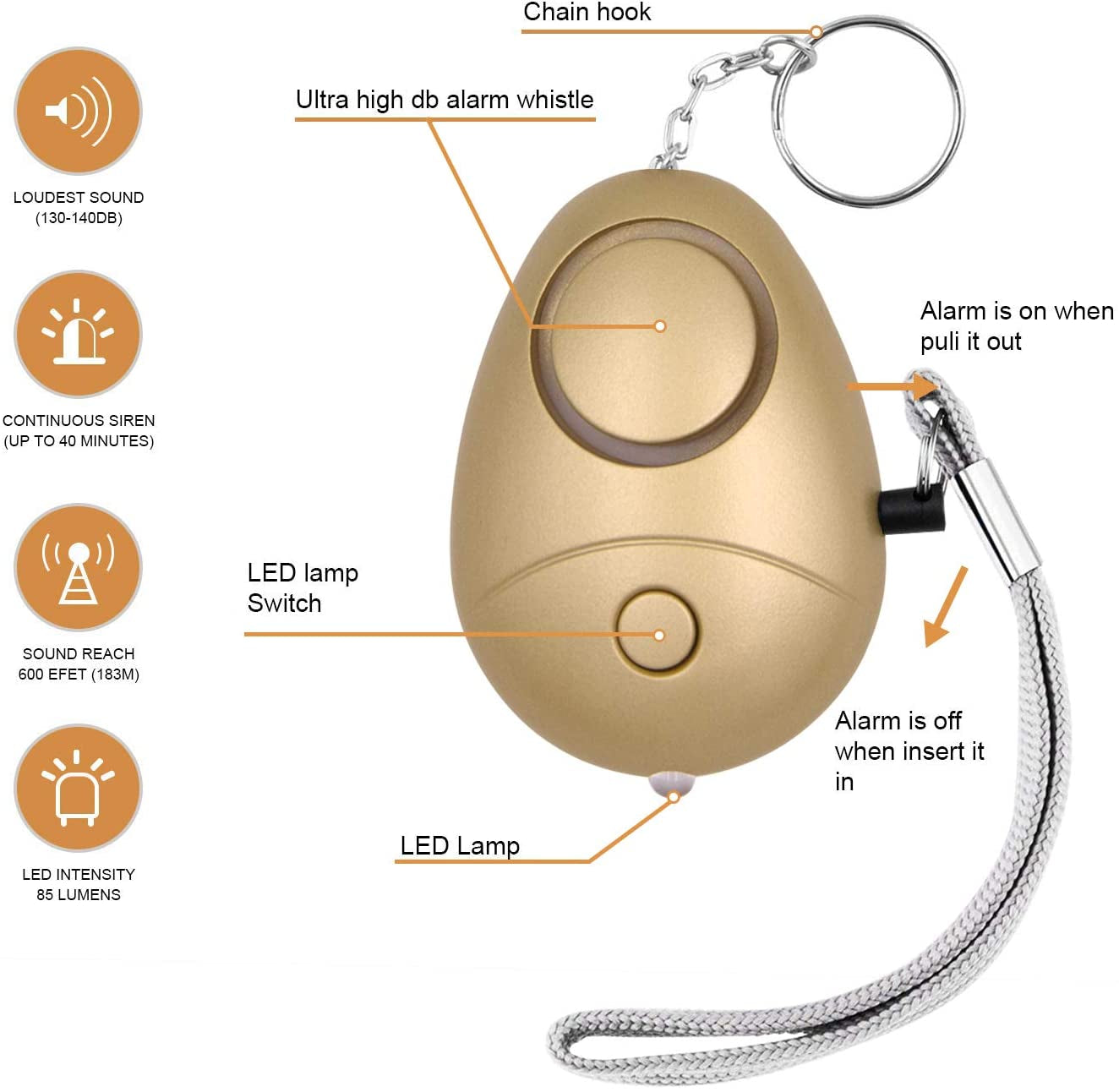Skorter | 6 Pack 140DB Personal Safety Alarm Keychain with LED Light