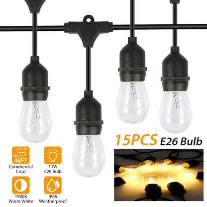 Skorter | 48ft Outdoor Light String Waterproof Patio Light String Bulbs