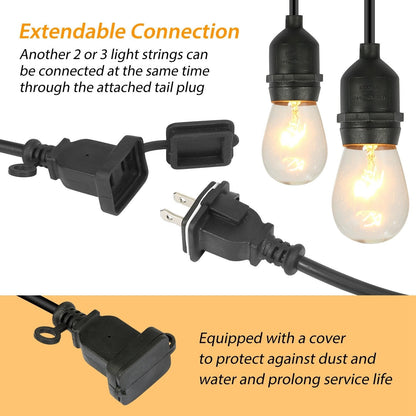 Skorter | 48ft Outdoor Light String Waterproof Patio Light String Bulbs