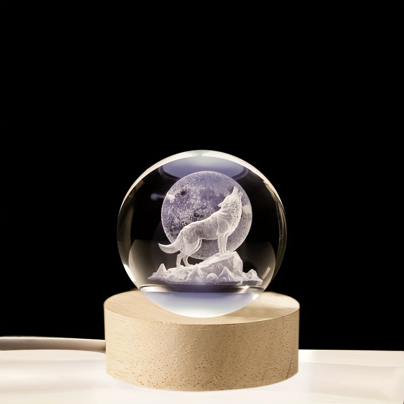 Skorter | WolfLamp - 3D Howling Wolf Glass Snow Globe USB Night Light