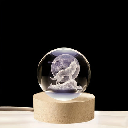 Skorter | WolfLamp - 3D Howling Wolf Glass Snow Globe USB Night Light