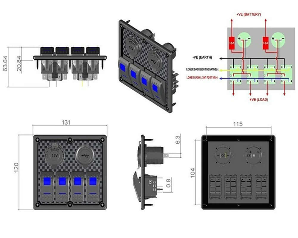 Skorter | 24V Rocker Switch Panel 4 Way