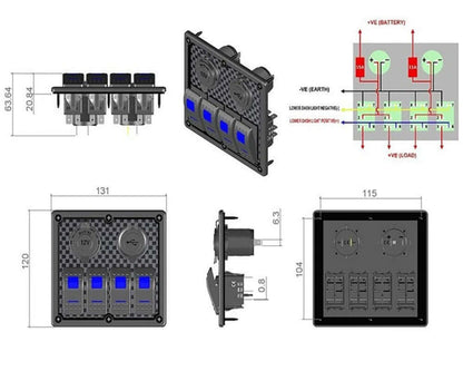 Skorter | 24V Rocker Switch Panel 4 Way