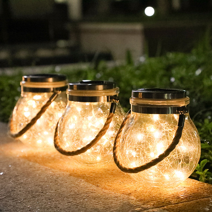 Skorter | Solar LED Lantern in Glass – Decorative Garden Lighting with Wire Lights and Carry Handle