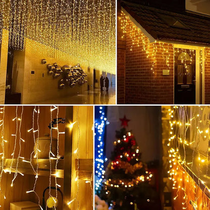 Skorter | Quntis 10m 300 LED Solar String Lights – IP44 Waterproof Outdoor Garden & Patio Christmas Waterfall Icicle Lights for Holiday & Party Decoration