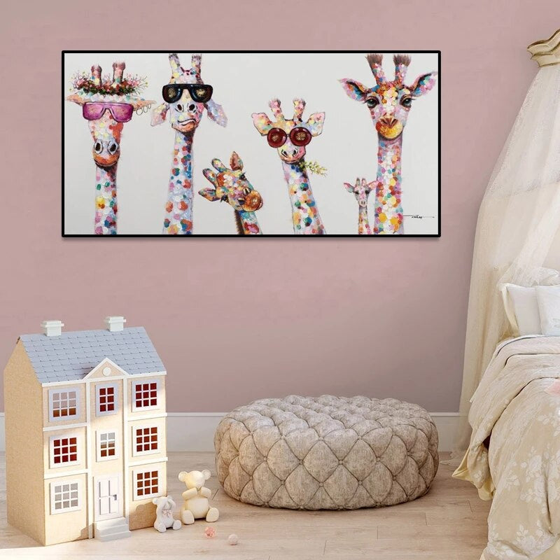 Skorter | Cartoon Giraffes - Canvas Wall Art Painting