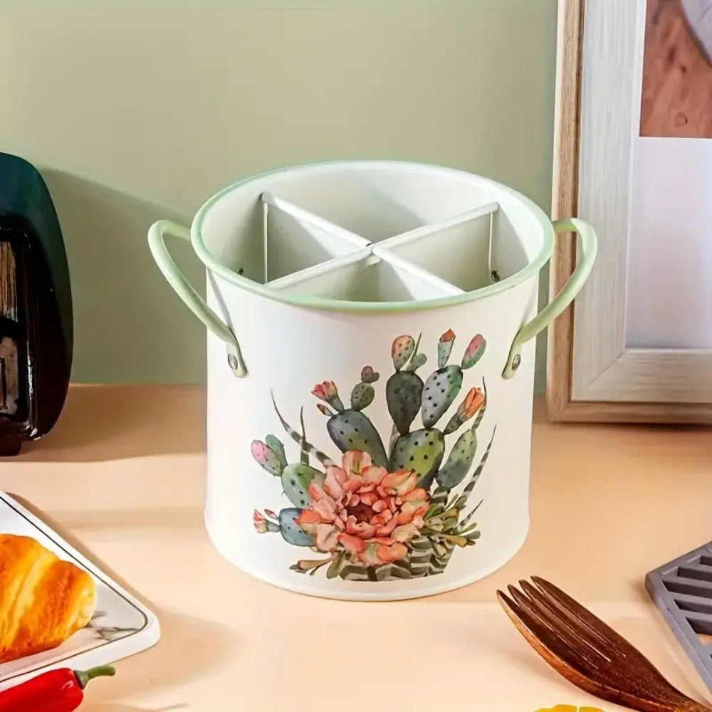 Skorter | Floral Utensil Storage Basket with Divider Lid