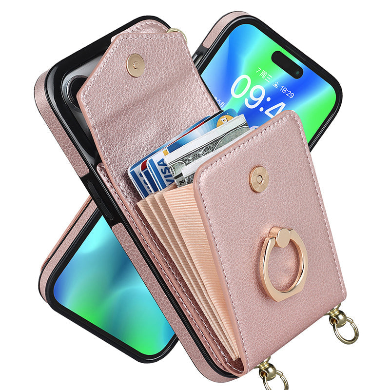 Skorter | Leather Wallet Case with Ring & Lanyard for iPhone