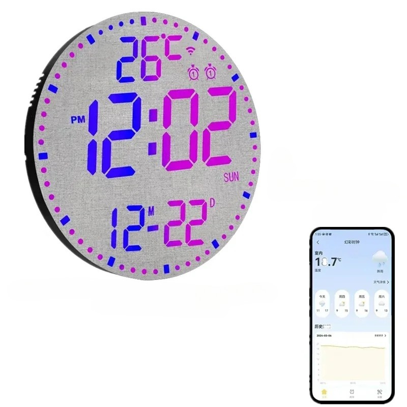 Skorter | WiFiTime - LED Wall Clock with Calendar and Dual Alarm Function