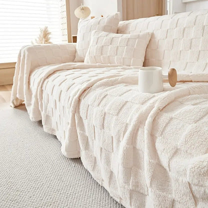 Skorter | Checkered Plush Velvet Sofa Cover