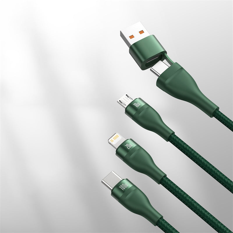Skorter | 2-to-3 Fast Charging Cable (1.2m), with Double Input and Triple Output, 100W Power, Compatible with PD 20W/QC 18W