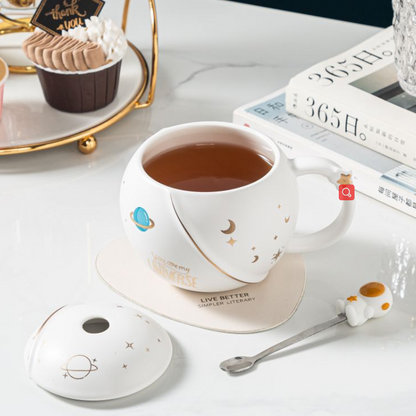 skorter | Creativity Ceramic Astronaut Planet Mug With Lid Spoon