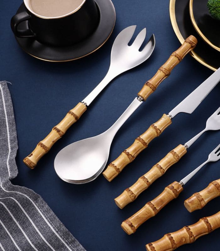 Skorter | Bamboo Handle Salad Serving Cutlery Kitchen Accessories