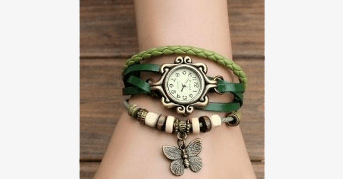 Skorter | Butterfly Wrap Watches - Multicolored Genuine Leather Snap Back Watch