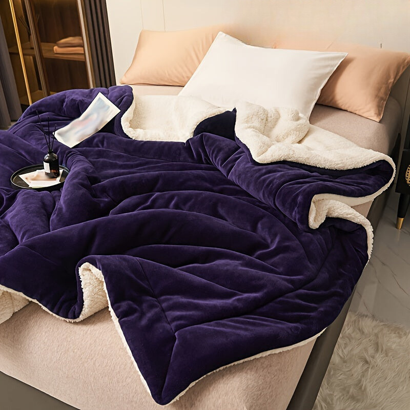 Skorter | Dark Purple Double-sided Blanket of Milk Fleece and Lambswool – Casual and Comfortable for Sofa and Bed