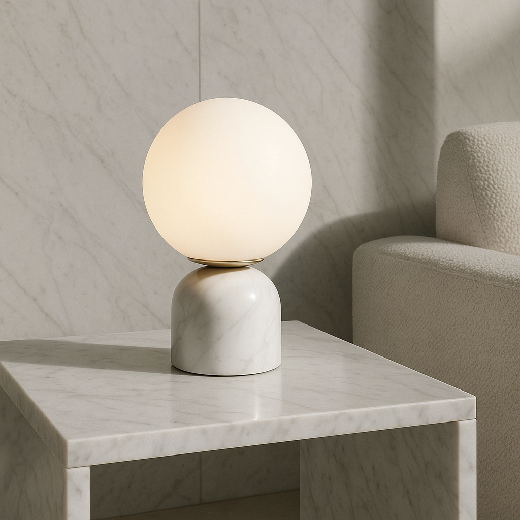 Skorter | Marnor | Marble Table Lamp with Glass Shade – Scandinavian Minimalist Design