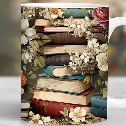 skorter | 3d Artistically Beautiful Floral Books Coffee Mug - Book Lover Gift