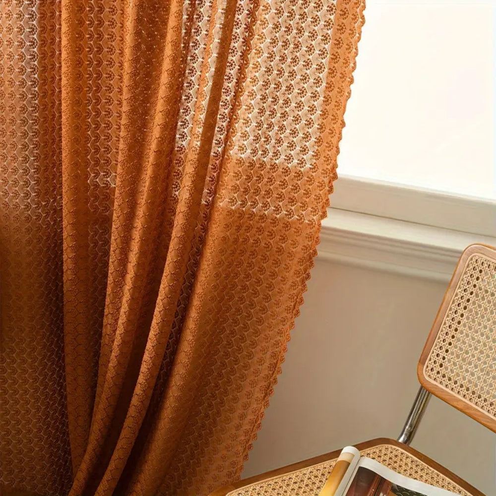 Skorter | Amber Glow Boho Crochet Window Curtain Panel