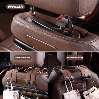 Skorter | Car Seat Back Double Hook with Phone Holder – PU Leather Organizer