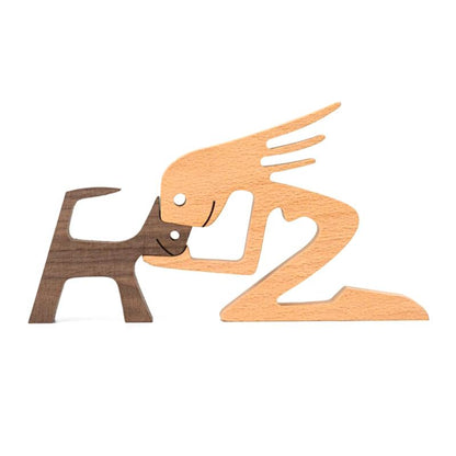skorter | Animal Lover Gifts Wood Sculpture Family & Puppy Woodcraft Table Ornaments