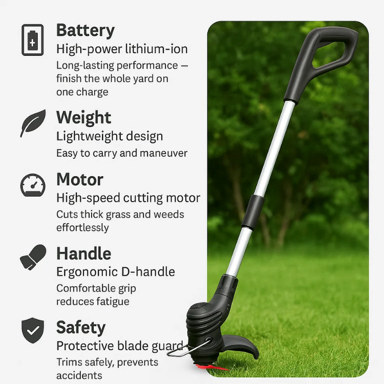 Skorter | Cordless Grass Trimmer with High-Power Battery - Lightweight Lawn Edger for Easy Yard Maintenance