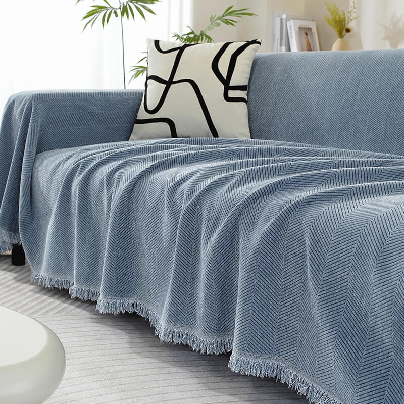 Skorter | Chenille Blanket Herringbone Tassel Sofa Cover