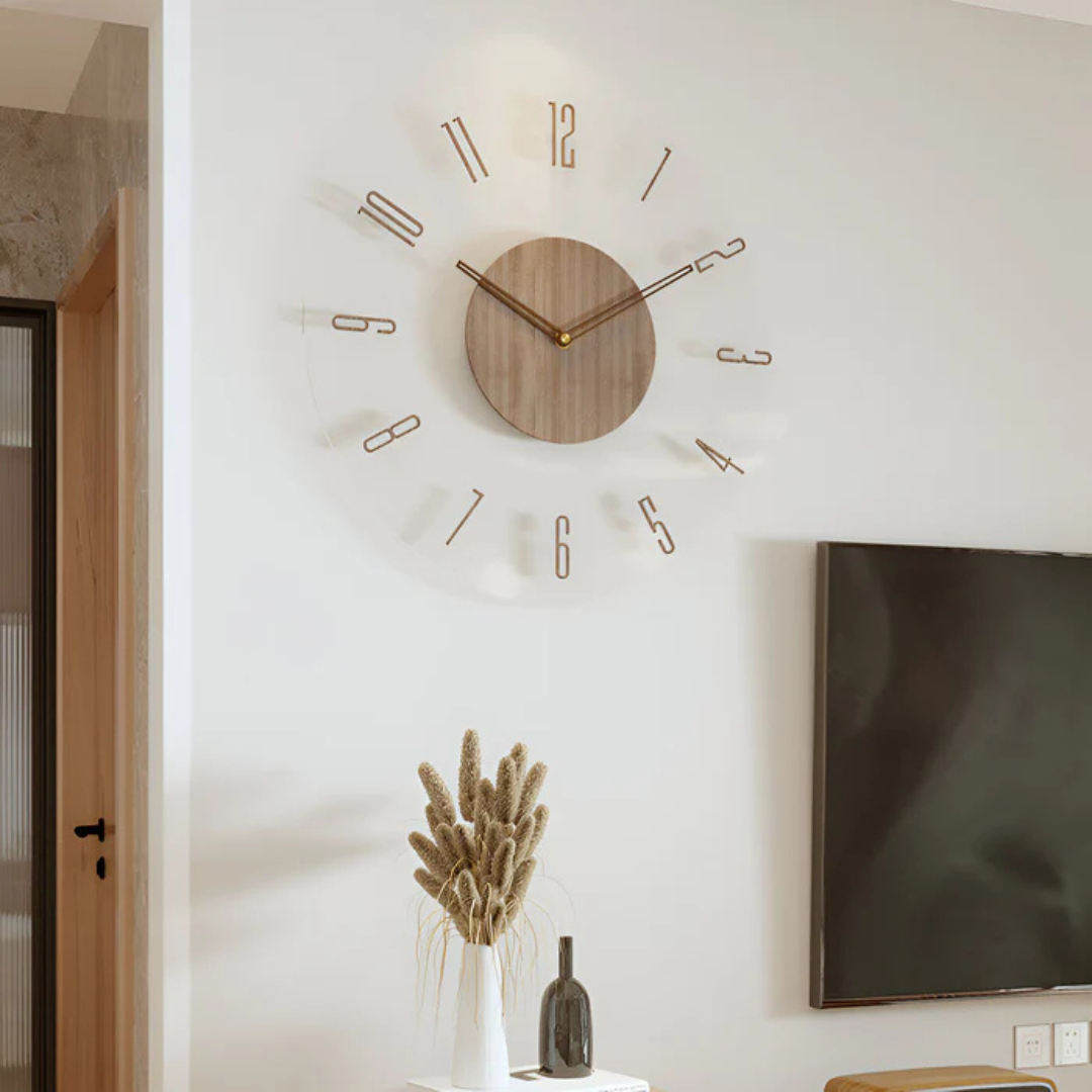 Skorter | Silent Wall Clock Wood Light – Modern Clock with Acrylic Design for Living Room