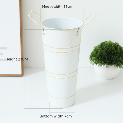 Skorter | Retro Iron Flower Bucket with Handles – Decorative Metal Flower Pot for Home
