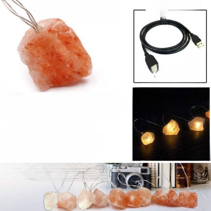 Skorter | SolaraGleam Himalayan Salt String Lights | Warm Amber Light | Portable Natural Crystal Decoration for Home