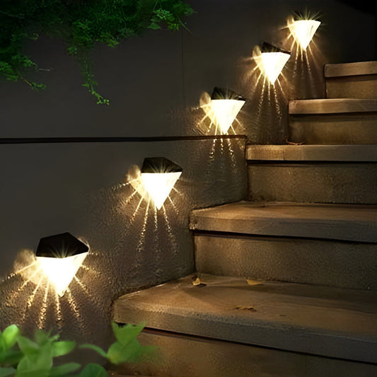 Skorter | 2 Pieces Geometric LED Waterproof Black Solar Wall Lamp
