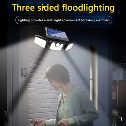Skorter | Solar LED floodlight with motion sensor – 3-beam outdoor lighting for garden, yard, and garage