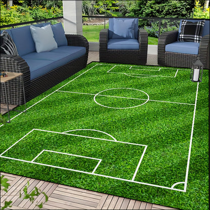 Skorter | Football Field Pattern Carpet - non-slip washable lounge mats for living room, bedroom, garden or gaming room